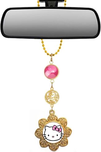 Villages Marketplace Car auto rear view mirror hanger bling, car charm (Pink and Gold, Kitty and Glitter Car Charm Rear View Mirror Hanger) in Saudi Arabia