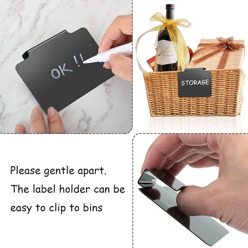 104 Basket Labels Clip,Label Holders for Storage Bins,Includes 100 Kitchen Clip Label Holder Removable Baskets with 4 Chalk Markers for Storage Boxes (Black and White Label, Black and White Marker) in Saudi Arabia