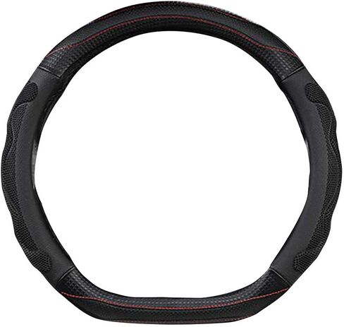 D Cut Steering Wheel Cover - D Shaped Flat Bottom Microfiber Leather Anti-Skid Breathable Fit 14.5"-15" (Black) in Saudi Arabia
