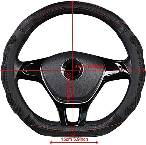 D Cut Steering Wheel Cover - D Shaped Flat Bottom Microfiber Leather Anti-Skid Breathable Fit 14.5"-15" (Black) in Saudi Arabia