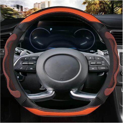 D Cut Steering Wheel Cover - D Shaped Flat Bottom Microfiber Leather Anti-Skid Breathable Fit 14.5"-15" (Black) in Saudi Arabia