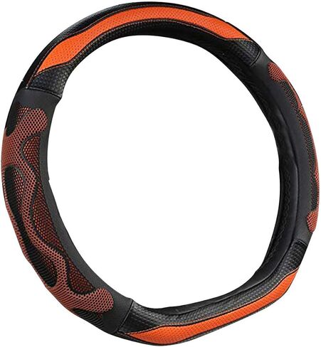 D Cut Steering Wheel Cover - D Shaped Flat Bottom Microfiber Leather Anti-Skid Breathable Fit 14.5"-15" (Black) in Saudi Arabia
