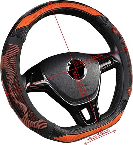 D Cut Steering Wheel Cover - D Shaped Flat Bottom Microfiber Leather Anti-Skid Breathable Fit 14.5"-15" (Black) in Saudi Arabia