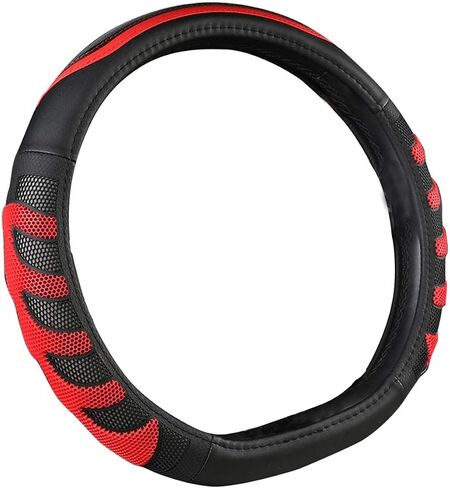 D Cut Steering Wheel Cover - D Shaped Flat Bottom Microfiber Leather Anti-Skid Breathable Fit 14.5"-15" (Black) in Saudi Arabia