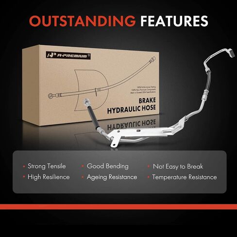 A-Premium Front Driver Brake Hydraulic Hose Compatible with Select Dodge Models - Dakota 2003-2004, Durango 2003, Without Bracket at Female End, RWD - Replace# 52010283AC in Kuwait