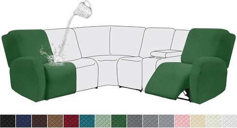 ALIECOM 100% Waterproof Reclining Sectional Couch Covers Jacquard Stretch 2-Piece Sectional Recliner Sofa Cover for Corner L Shaped Sofa Set Recliner Slipcovers Washable (1 Additional Seat, Gray) in Saudi Arabia