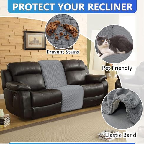 ALIECOM 100% Waterproof Reclining Sectional Couch Covers Jacquard Stretch 2-Piece Sectional Recliner Sofa Cover for Corner L Shaped Sofa Set Recliner Slipcovers Washable (1 Additional Seat, Gray) in Saudi Arabia
