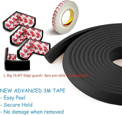WENPENG Corner Edge Protector for Baby Proofing, Protective Foam Cushion(Large 16.4ft Edge 4 Corners), Child Safety Furniture Fireplace Corner Edge Bumper Guard, Soft NBR Rubber Foam, Black in Saudi Arabia