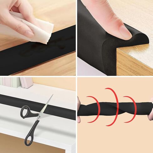 WENPENG Corner Edge Protector for Baby Proofing, Protective Foam Cushion(Large 16.4ft Edge 4 Corners), Child Safety Furniture Fireplace Corner Edge Bumper Guard, Soft NBR Rubber Foam, Black in Saudi Arabia