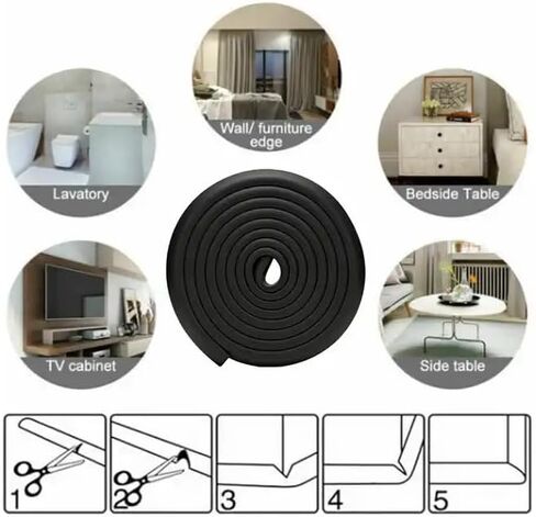WENPENG Corner Edge Protector for Baby Proofing, Protective Foam Cushion(Large 16.4ft Edge 4 Corners), Child Safety Furniture Fireplace Corner Edge Bumper Guard, Soft NBR Rubber Foam, Black in Saudi Arabia
