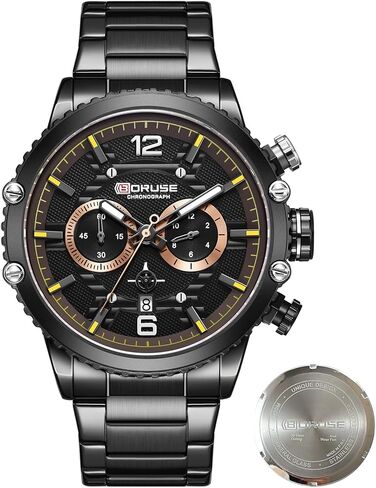 BORUSE Mens Watches Luxury Silver Stainless Steel Chronograph Watch Fashion Business Big Face Waterproof Luminous Calendar Analog Quartz Wristwatch in Saudi Arabia