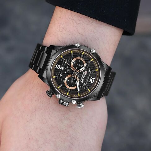 BORUSE Mens Watches Luxury Silver Stainless Steel Chronograph Watch Fashion Business Big Face Waterproof Luminous Calendar Analog Quartz Wristwatch in Saudi Arabia