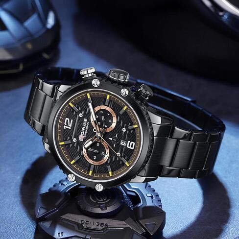 BORUSE Mens Watches Luxury Silver Stainless Steel Chronograph Watch Fashion Business Big Face Waterproof Luminous Calendar Analog Quartz Wristwatch in Saudi Arabia