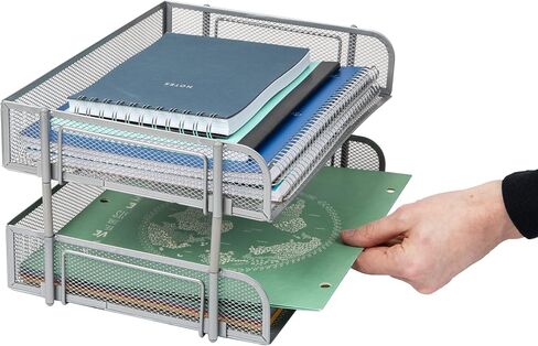 صينية ورق قابلة للتكديس من مايند ريدر، منظم سطح المكتب، تخزين الملفات، المكتب، شبكة معدنية، 13.5 بوصة طول × 10 بوصة عرض × 7.25 بوصة ارتفاع، قطعتان، أسود in Saudi Arabia