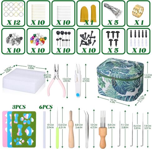 مجموعة أدوات التلبيد بالإبرة من FuWeave مع حقيبة تخزين خضراء محمولة، مجموعة صوف 80 لونًا، مجموعة أدوات التلبيد لمستلزمات التلبيد بإبرة الحيوانات الملبدة DIY ومجموعات الديكور المنزلي in Kuwait