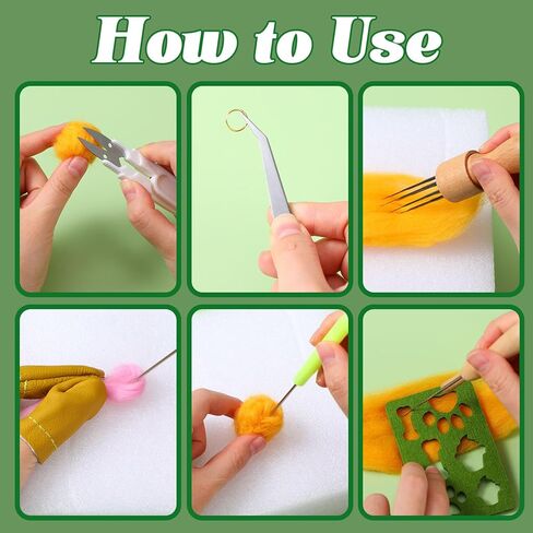 مجموعة أدوات التلبيد بالإبرة من FuWeave مع حقيبة تخزين خضراء محمولة، مجموعة صوف 80 لونًا، مجموعة أدوات التلبيد لمستلزمات التلبيد بإبرة الحيوانات الملبدة DIY ومجموعات الديكور المنزلي in Kuwait