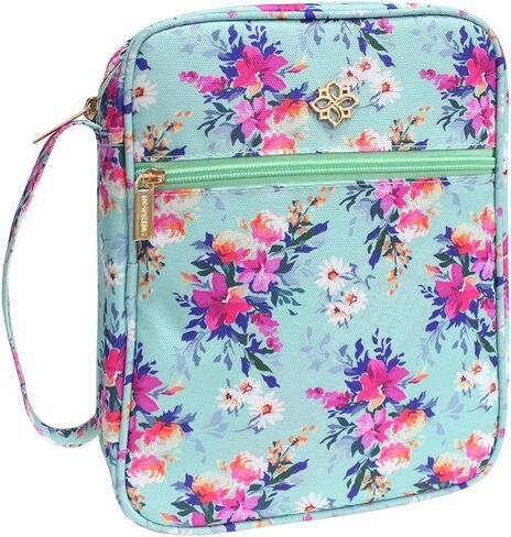 حافظة غطاء الكتاب المقدس للنساء مع جيب بسحاب وجيوب تنظيم داخلية تناسب الكتاب المقدس ذو الحجم القياسي 9.8 × 6.5 × 2.4 بوصة من نسيج الأزهار، هدية للأم in Kuwait