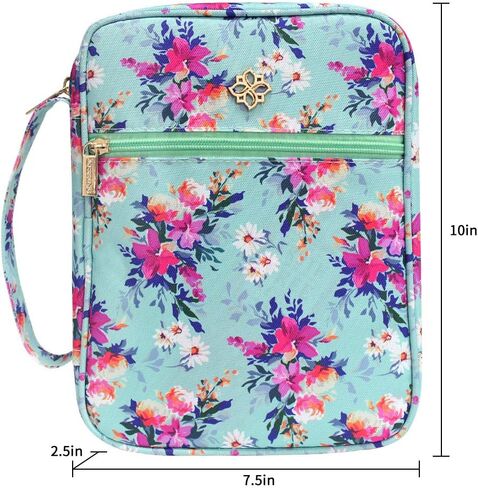 حافظة غطاء الكتاب المقدس للنساء مع جيب بسحاب وجيوب تنظيم داخلية تناسب الكتاب المقدس ذو الحجم القياسي 9.8 × 6.5 × 2.4 بوصة من نسيج الأزهار، هدية للأم in Kuwait