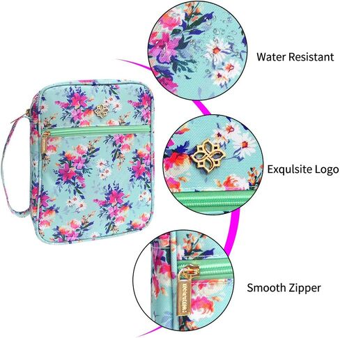 حافظة غطاء الكتاب المقدس للنساء مع جيب بسحاب وجيوب تنظيم داخلية تناسب الكتاب المقدس ذو الحجم القياسي 9.8 × 6.5 × 2.4 بوصة من نسيج الأزهار، هدية للأم in Kuwait