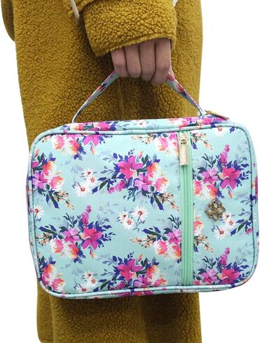 حافظة غطاء الكتاب المقدس للنساء مع جيب بسحاب وجيوب تنظيم داخلية تناسب الكتاب المقدس ذو الحجم القياسي 9.8 × 6.5 × 2.4 بوصة من نسيج الأزهار، هدية للأم in Kuwait