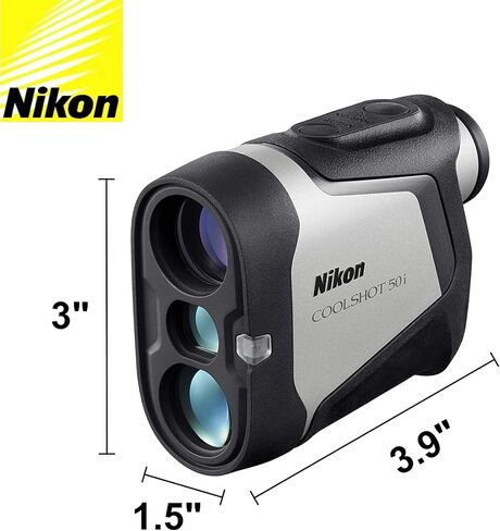 حزمة Nikon COOLSHOT 50i Golf Rangefinder (16760) مع 3 بطاريات CR2 إضافية وقطعة قماش للتنظيف - مقاومة للماء، مغناطيسية، تقنية قفل عصا العلم مع تعديل المنحدر - ملحقات الجولف للرجال in Saudi Arabia