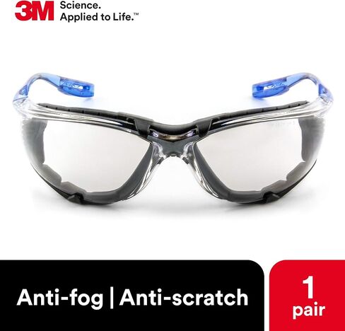 3M Safety Glasses, Virtua CCS, 1 Pair, ANSI Z87, Anti-Fog, Mirrored Lens, Blue Frame, Corded Ear Plug Control System- Pack of 20 in Kuwait