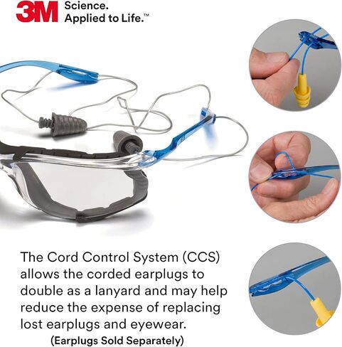 3M Safety Glasses, Virtua CCS, 1 Pair, ANSI Z87, Anti-Fog, Mirrored Lens, Blue Frame, Corded Ear Plug Control System- Pack of 20 in Kuwait