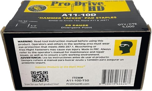Pro Drive HD Hammer Tacker Pad Staples, Ideal for Carpet Pad, Carpet Padding, Galvanized Divergent Point, 20 Gaige Staples, Superior Grip & Holding Power, 5000 Count per Box, 13/32'' Crown, 3/8" Leg in Saudi Arabia