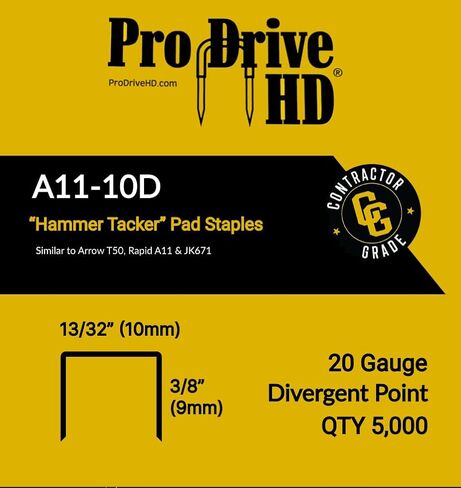 Pro Drive HD Hammer Tacker Pad Staples, Ideal for Carpet Pad, Carpet Padding, Galvanized Divergent Point, 20 Gaige Staples, Superior Grip & Holding Power, 5000 Count per Box, 13/32'' Crown, 3/8" Leg in Saudi Arabia