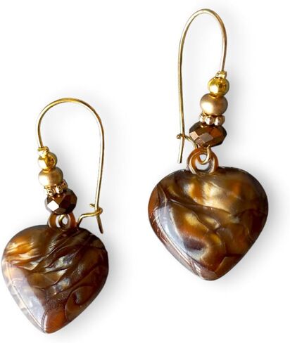 Handmade Bohemian Style Dangle Earrings, Unique Jewelry for Women, Heart Shape, Brown Earrings, Turkish Accessories in Kuwait