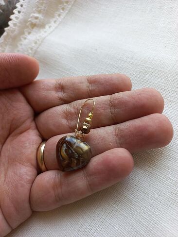 Handmade Bohemian Style Dangle Earrings, Unique Jewelry for Women, Heart Shape, Brown Earrings, Turkish Accessories in Kuwait