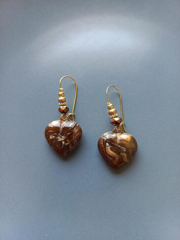 Handmade Bohemian Style Dangle Earrings, Unique Jewelry for Women, Heart Shape, Brown Earrings, Turkish Accessories in Kuwait