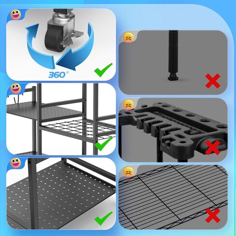 POLARPRA Garden Tool Organizer, Garden Tool Storage Rack with 6 Hooks and 2-tier Metal Shelves, Yard Tool Organizer Cart for Garage with Wheels Stand up to 35 Long-Handled Tools for Shed, Outdoor in Kuwait