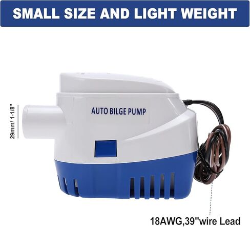 Yuelianart Auto Bilge Pump,1100GPH 12v 1/8" Outlet Dia. Automatic Bilge Pump,Built-in Auto Float Switch Submersible Pump for Boat (1100GPH) in Saudi Arabia