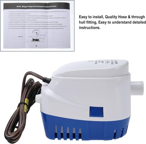 Yuelianart Auto Bilge Pump,1100GPH 12v 1/8" Outlet Dia. Automatic Bilge Pump,Built-in Auto Float Switch Submersible Pump for Boat (1100GPH) in Saudi Arabia