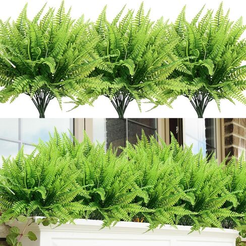 DVGUN 12 Bundles Artificial Plants Boston Fern Fake Bushes Artificial Shrubs Greenery Plastic Outdoor UV Resistant Faux Ferns in Kuwait