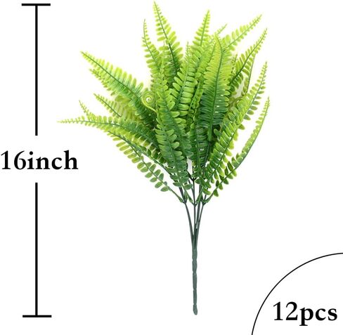DVGUN 12 Bundles Artificial Plants Boston Fern Fake Bushes Artificial Shrubs Greenery Plastic Outdoor UV Resistant Faux Ferns in Kuwait