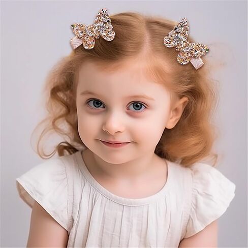 New Glitter Gold Bows Hair Clip For Girls, Baby Girl Toddler Clips, Hair Accessories.(FJ98) (Gold butterfly) in Kuwait