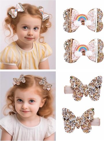 New Glitter Gold Bows Hair Clip For Girls, Baby Girl Toddler Clips, Hair Accessories.(FJ98) (Gold butterfly) in Kuwait