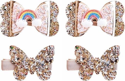 New Glitter Gold Bows Hair Clip For Girls, Baby Girl Toddler Clips, Hair Accessories.(FJ98) (Gold butterfly) in Kuwait