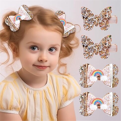 New Glitter Gold Bows Hair Clip For Girls, Baby Girl Toddler Clips, Hair Accessories.(FJ98) (Gold butterfly) in Kuwait