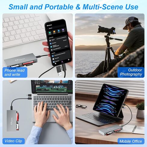 قارئ بطاقات CFexpress من النوع B، قارئ بطاقات USB 3.2 Gen 2 10Gpbs CF Express لبطاقة ذاكرة CFexpress من النوع B/SD/TF/MS/XD/CF، محول بطاقة CFexpress من الألومنيوم يقرأ 6 بطاقات في وقت واحد in Kuwait