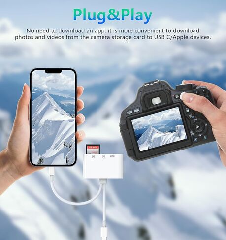 Memory Card Reader, 5-in-1 USB C Lightning to SD/TF/USB OTG Adapter for Micro SD/SDHC/SDXC/MMC, Compatible with MacBook Pro/Air, Chromebook,iPhone 15/14/13/12/11 Pro/Pro Max,Android Galaxy,Plug & Play in Kuwait