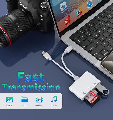 Memory Card Reader, 5-in-1 USB C Lightning to SD/TF/USB OTG Adapter for Micro SD/SDHC/SDXC/MMC, Compatible with MacBook Pro/Air, Chromebook,iPhone 15/14/13/12/11 Pro/Pro Max,Android Galaxy,Plug & Play in Kuwait
