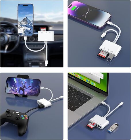 Memory Card Reader, 5-in-1 USB C Lightning to SD/TF/USB OTG Adapter for Micro SD/SDHC/SDXC/MMC, Compatible with MacBook Pro/Air, Chromebook,iPhone 15/14/13/12/11 Pro/Pro Max,Android Galaxy,Plug & Play in Kuwait