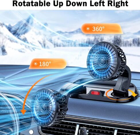 MICLSRS USB مروحة سيارة مزدوجة الرأس، مروحة لوحة القيادة للسيارة، قابلة للدوران 360 درجة، حل تبريد قوي للسيارة SUV RV (يعمل بـ USB) in Kuwait