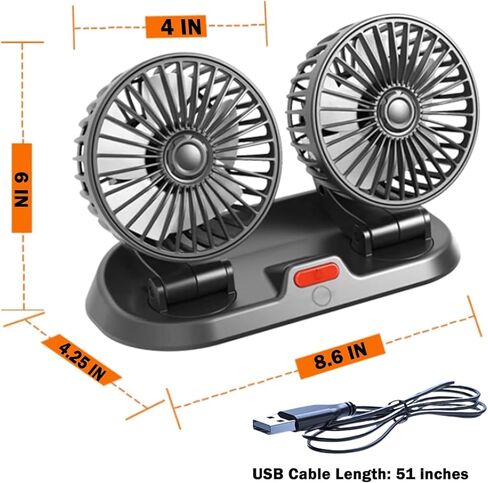 MICLSRS USB مروحة سيارة مزدوجة الرأس، مروحة لوحة القيادة للسيارة، قابلة للدوران 360 درجة، حل تبريد قوي للسيارة SUV RV (يعمل بـ USB) in Kuwait