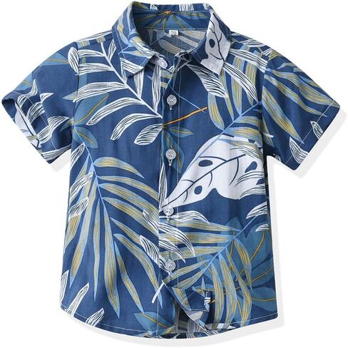 JunNeng Toddler Baby Boy Shorts Sets Hawaiian Outfit,Infant Kid Leave Floral Short Sleeve Shirt Top+shorts Suits,Blue in Saudi Arabia