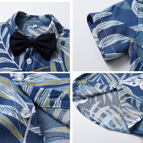 JunNeng Toddler Baby Boy Shorts Sets Hawaiian Outfit,Infant Kid Leave Floral Short Sleeve Shirt Top+shorts Suits,Blue in Saudi Arabia