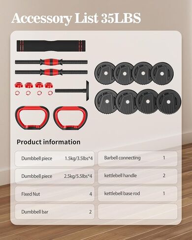 Adjustable Dumbbells, 10/25/35/55/70/90lbs Free Weight Set with Connector, 4 in1 Dumbbells Set Used as Barbell, Kettlebells, Push up Stand, Fitness Exercises for Home Gym Suitable Men/Women in Saudi Arabia